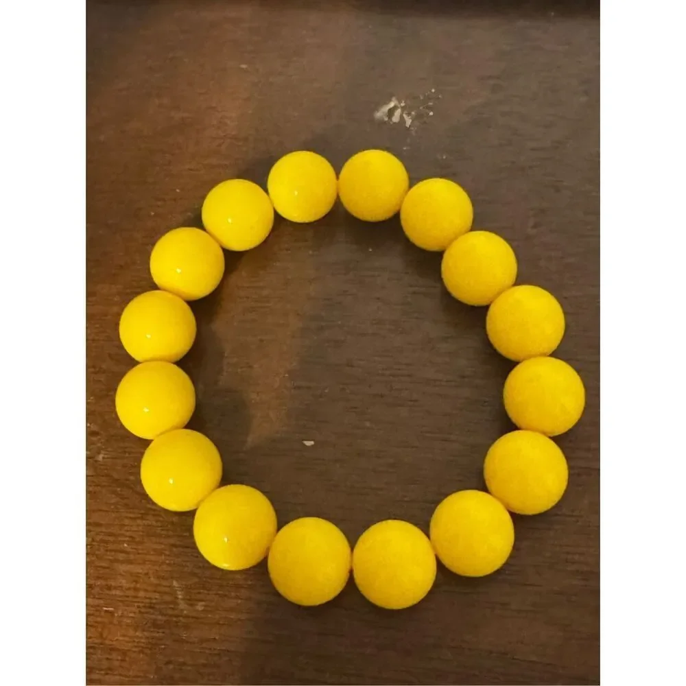 90s Vintage Womens Chunky Yellow Beaded Slip On Stretch Bracelet Y2K Rockabilly